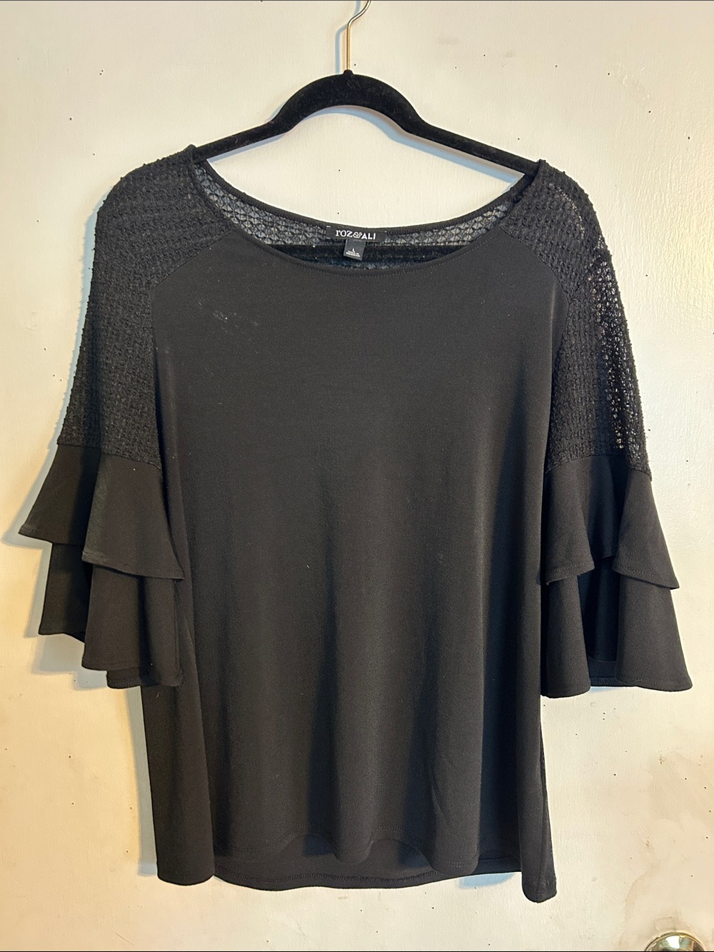 Roz & Ali Black Lace-Yoke Top